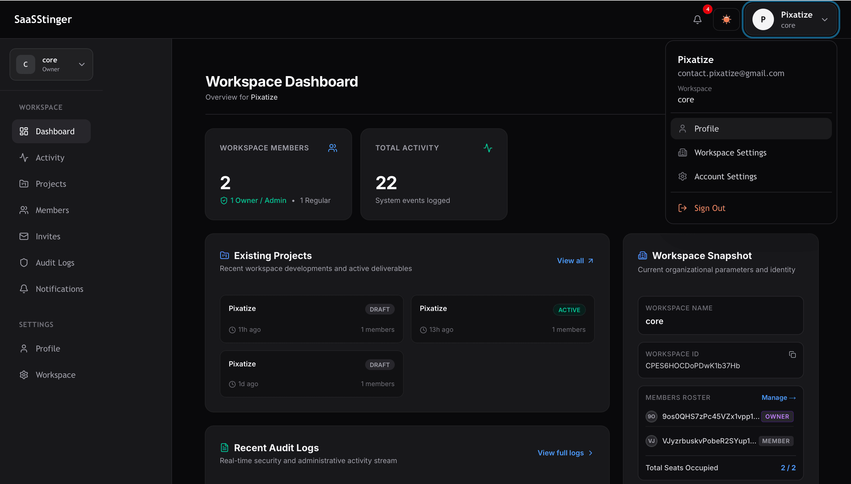 SaaSStinger dashboard preview
